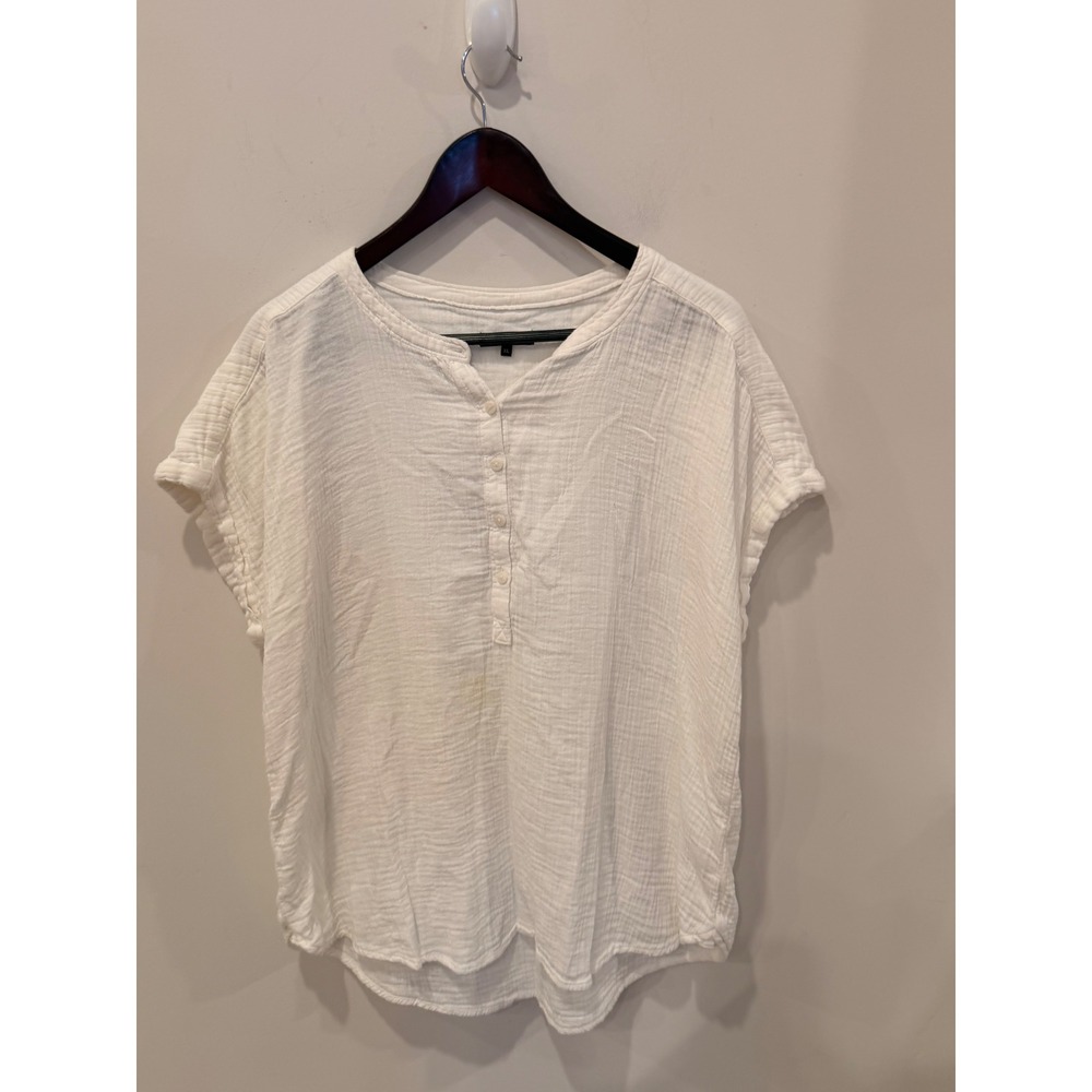 Quince 100% Organic Cotton Gauze Roll Sleeve Shirt White XL Womens